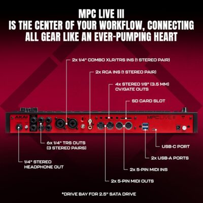 Akai Professional MPC Live III Standalone Portable Music Production Center with MPCe Pads, Sequencer, Touchscreen, Mic, Stereo Monitors, Audio Interface, Wi-Fi, Bluetooth, Battery, Touchstrip
