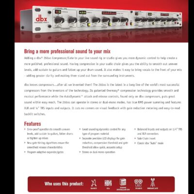 81Uhmz0LTCL. AC SL1500 dbx 266xs Professional Audio Compressor/Gate Dynamic Effects Processor with Sidechain Insert. For Portable, Tour, Studio. 1U Single Rack Space, Silver