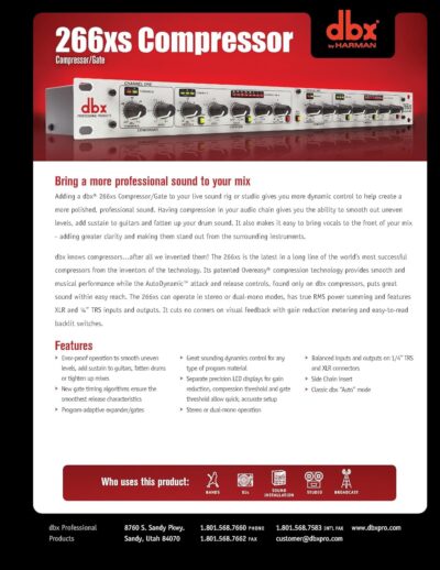 81Uhmz0LTCL. AC SL1500 dbx 266xs Professional Audio Compressor/Gate Dynamic Effects Processor with Sidechain Insert. For Portable, Tour, Studio. 1U Single Rack Space, Silver