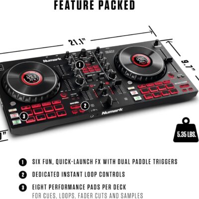 Numark Mixtrack Platinum FX Serato DJ Controller with Jog Wheel Displays, 4 Decks, Mixer, Effects Paddles and Audio Interface