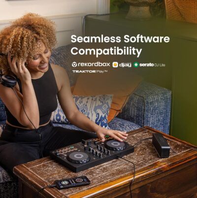 Pioneer DJ AlphaTheta DDJ-FLX2 Compact 2-Channel DJ Controller Bundle with Carrying Case, Instrument Cable, and Austin Bazaar Polishing Cloth