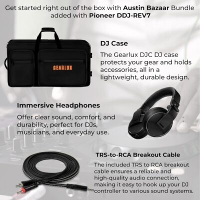 Pioneer DDJ-REV7 Scratch-Style 2-Channel Professional DJ Controller Bundle with Case, Headphones, XLR Microphone Cable, TRS to Dual TS Breakout Cable, and Austin Bazaar Polishing Cloth