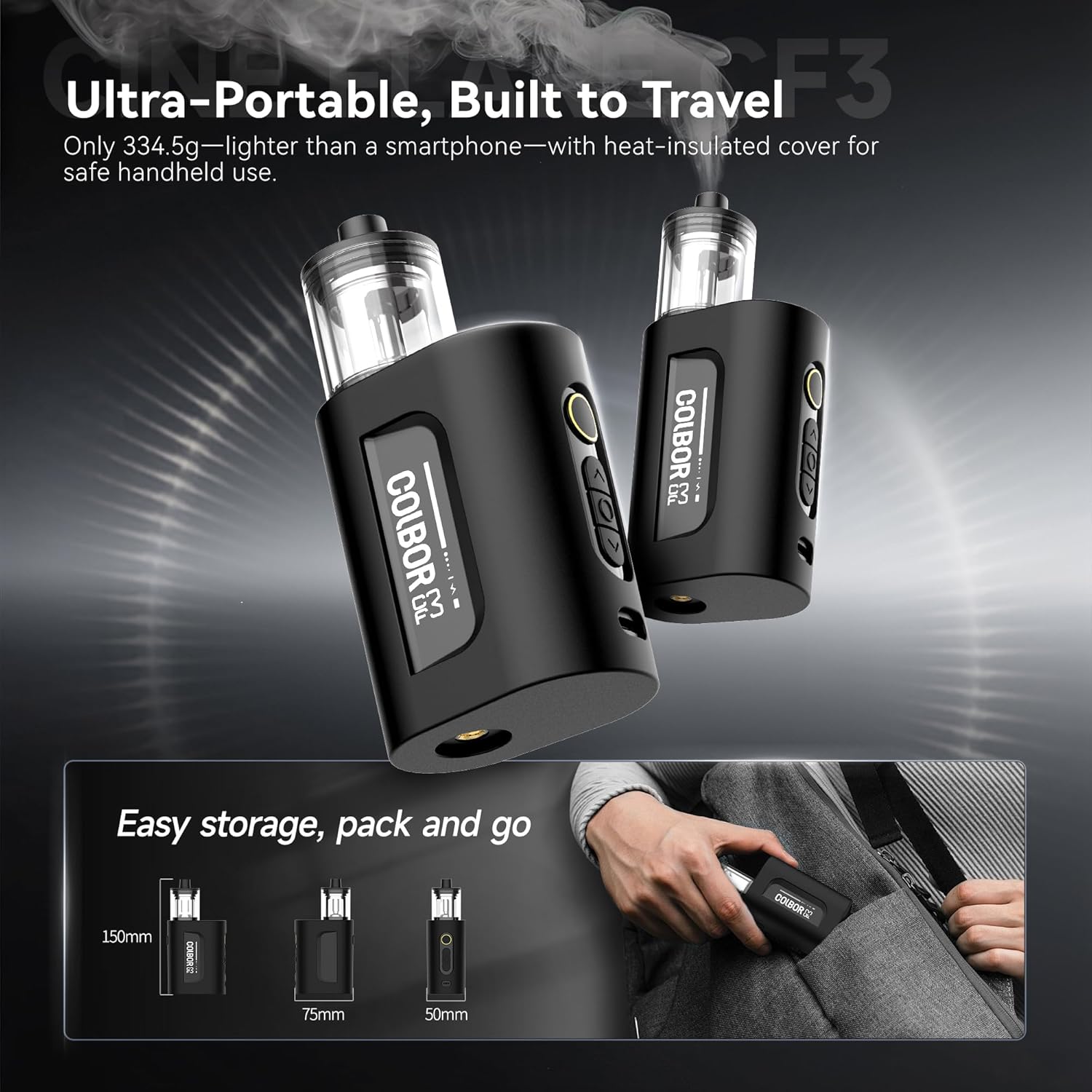 COLBOR CF3 Fog Machine Portable Mini Handheld Smoke Machine for Photography with Remote Control, Small Fogger Haze Maker with 60° Tilt-Protection for Indoor Outdoor Christmas Party Cosplay