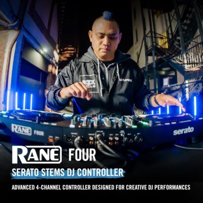RANE FOUR Stems DJ Controller with 4 Decks, 8.5 Jog Wheels with Displays, Mixer with Internal FX, Serato DJ Pro and Pitch n Time Included