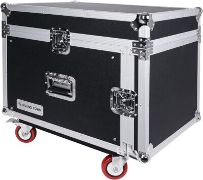 Sound Town High-Quality 1/2 (12mm) Plywood 8U PA DJ Pro Audio Rack/Road ATA Case with 11U Slant Mixer Top, Locking Drawer, 20.2 Rackable Depth and Casters (STMR-8D2)