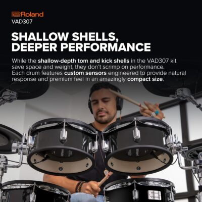 Roland VAD307 V-Drums | Premium 5-Piece Electronic Acoustic Design Drum Kit with Shallow-Depth Shells