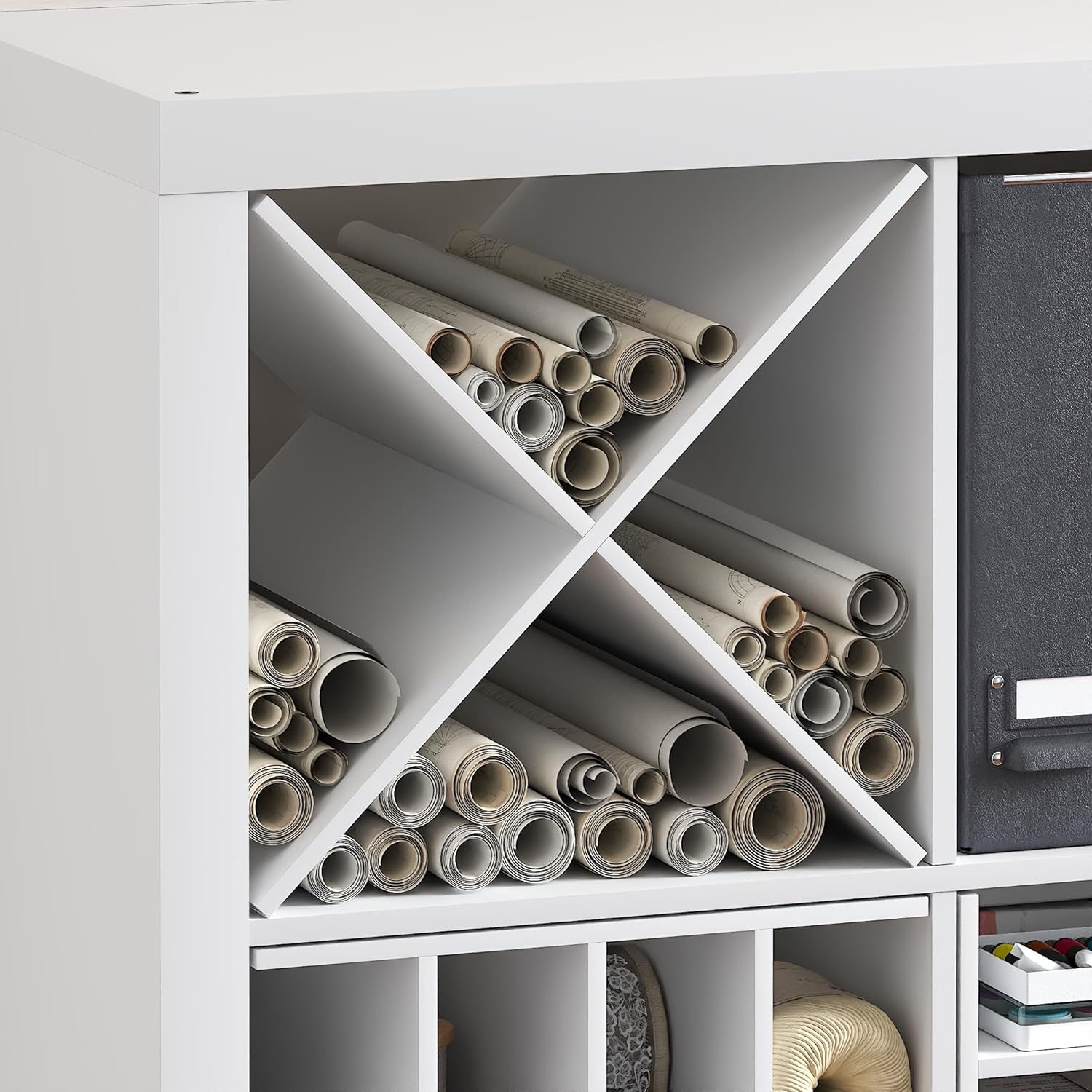 Furinno Cubicle Cube Insert, X-Shelf Cube Organizer, 3-Shelf Accessory, Fits into Furinno Triple Thick Cubes, IKEA Kallax, for Organizers and Storage, White