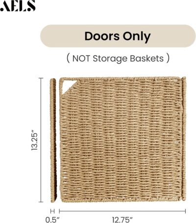 81XiaM3HpL. AC SL1500 AELS 13 Handwoven Natural Fibre Doors for Cube Storage Shelf, Set of 4, Boho Straw Shelf Cover for Bookcase & Open Bookshelf, Rustic Farmhouse Home Decor, fit IKEA Kallax Shelf, Natural (Door ONLY)