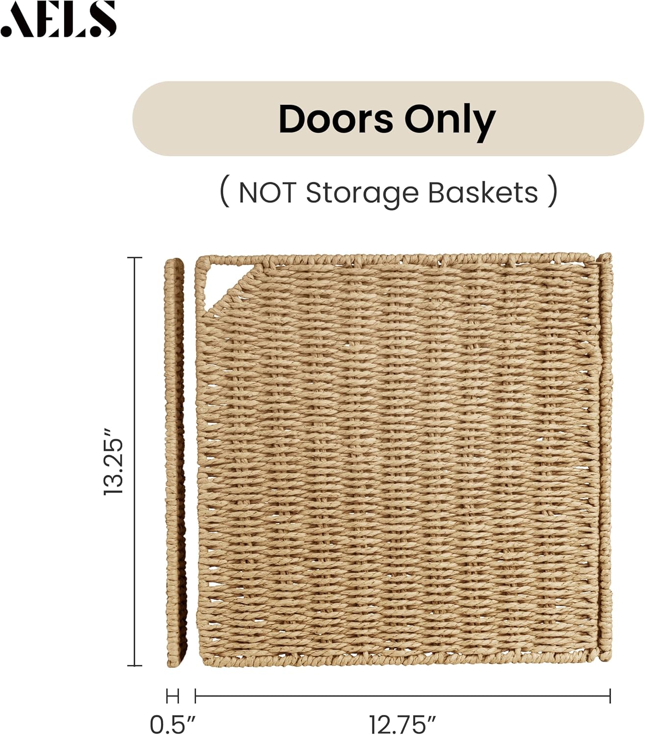 AELS 13 Handwoven Natural Fibre Doors for Cube Storage Shelf, Set of 4, Boho Straw Shelf Cover for Bookcase & Open Bookshelf, Rustic Farmhouse Home Decor, fit IKEA Kallax Shelf, Natural (Door ONLY)