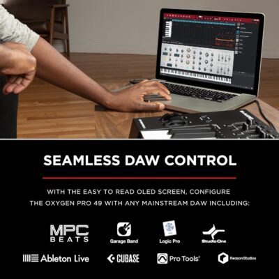 81XkcwqQK1L. AC SL1500 M-AUDIO Oxygen Pro 49 Key USB MIDI Keyboard Controller With Beat Pads, MIDI-assignable Knobs, Buttons and Faders, and Native Instruments Sound Package (NKS Integration)