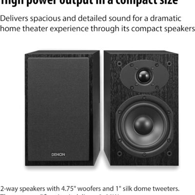 Denon D-M41 Home Theater Mini Amplifier and Bookshelf Speaker Pair – Compact HiFi CD Stereo System with Speakers, FM/AM Tuner, Wireless Bluetooth Amplifier | Perfect for Small Rooms and Home Cinema