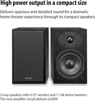 Denon D-M41 Home Theater Mini Amplifier and Bookshelf Speaker Pair – Compact HiFi CD Stereo System with Speakers, FM/AM Tuner, Wireless Bluetooth Amplifier | Perfect for Small Rooms and Home Cinema