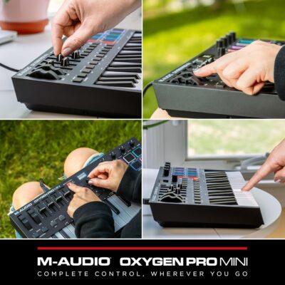 M-AUDIO Oxygen Pro Mini 32-Key USB MIDI Keyboard Controller for MacOS and WinOS, with Beat Pads, Assignable Knobs and Faders, and Native Instruments Sound Pack (NKS Integration)