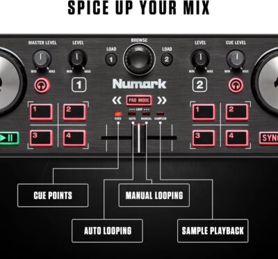 Numark DJ2GO2 Touch Compact DJ Controller with 2 Decks, Mixer, Audio Interface and Serato Lite