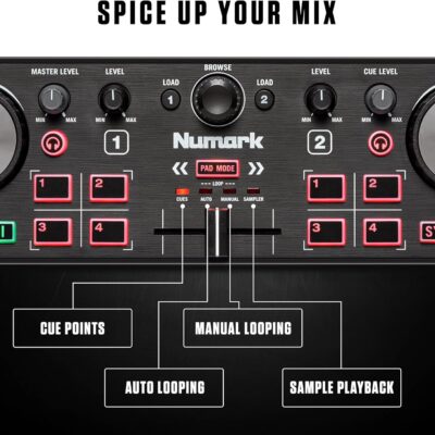 Numark DJ2GO2 Touch Compact DJ Controller with 2 Decks, Mixer, Audio Interface and Serato Lite