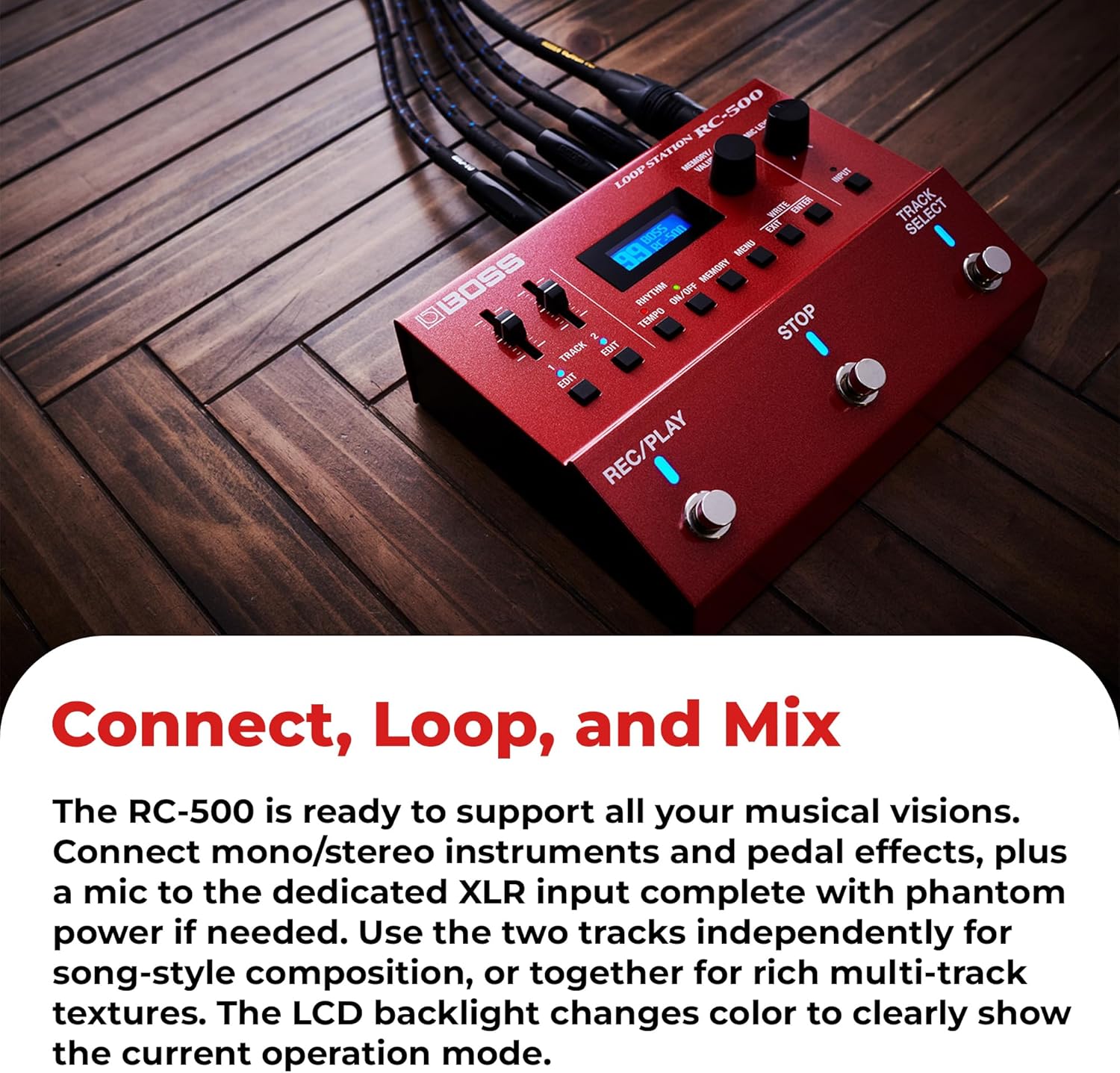 Boss RC-500 Loop Station Bundle with Gearlux Power Supply, Instrument Cable, Patch Cable, and Picks
