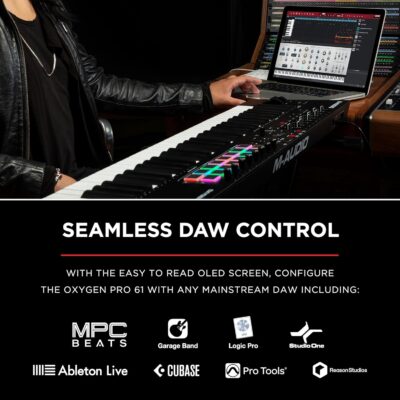 M-AUDIO Oxygen Pro 61 Key USB MIDI Keyboard Controller With Beat Pads, MIDI-assignable Knobs, Buttons and Faders, and Native Instruments Sound Package (NKS Integration)