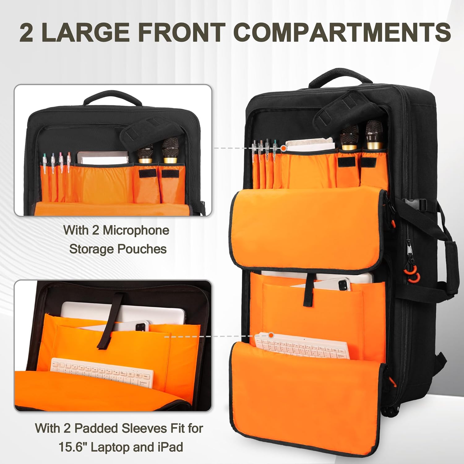 DJ Controller Bag Backpack with Wheels Compatible with Pioneer XDJ RX2/ XDJ RX3/ XDJ-RX/DDJ FLX10/ DDJ REV7/ DDJ 1000, Wheeled DJ Carrying Case with 2 Accessory Pocket, Padded DJ Mixer Bag