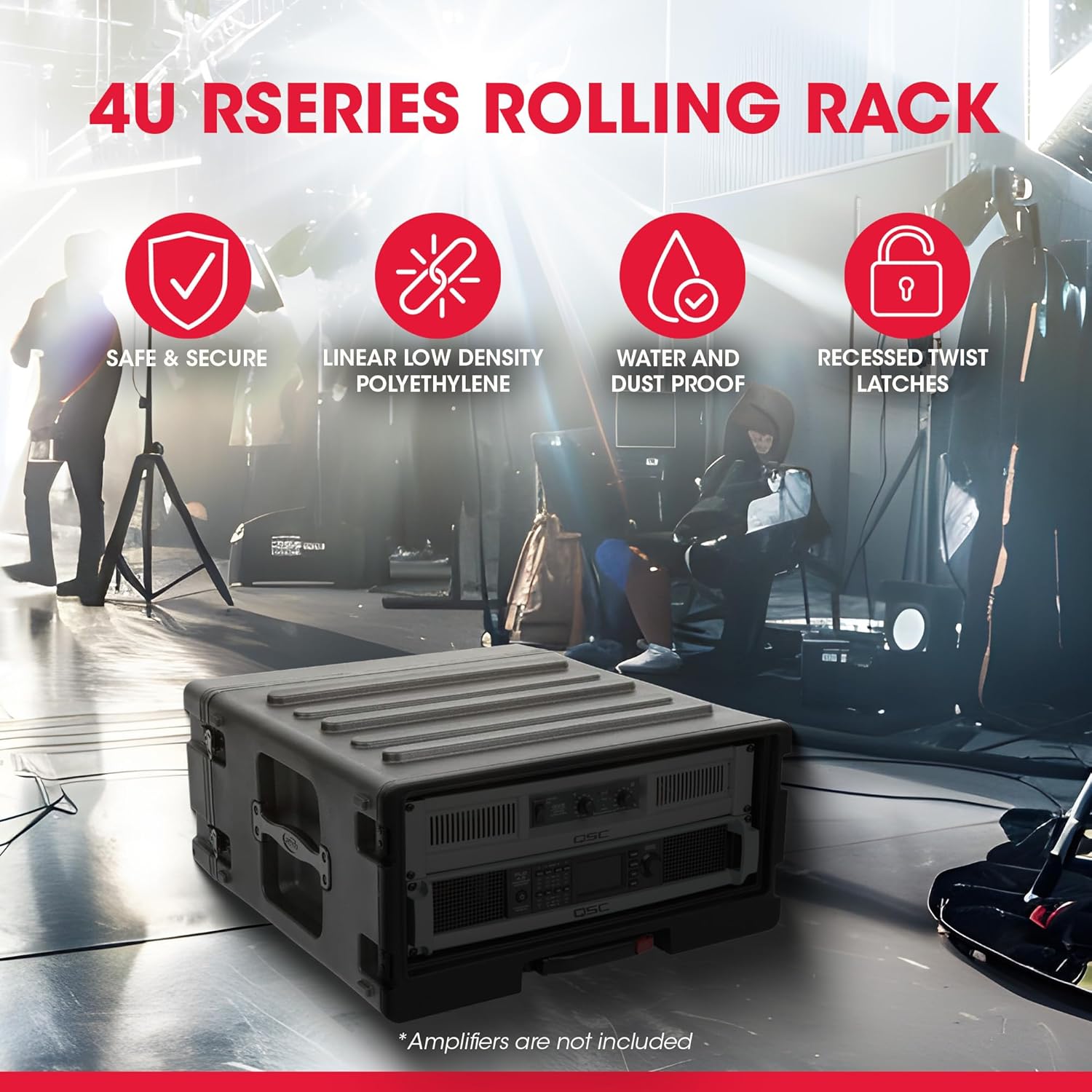 SKB 4U rSeries Rolling Rack with Integrated Back Wheels and 1-Touch Pull Handle, Comes with 4 Rack Units and Interlocking Molded Stacking Bars