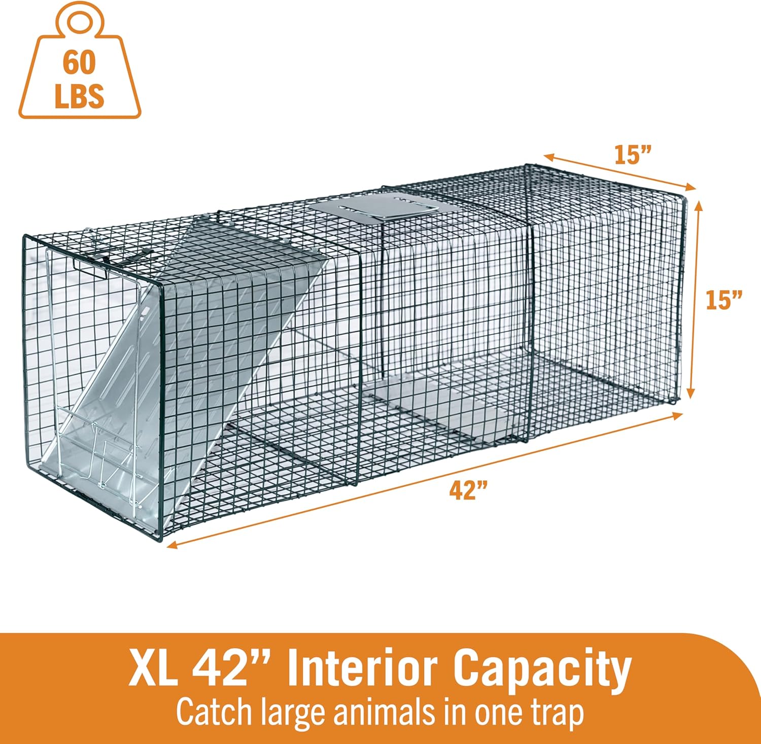 HOMESTEAD 42 Heavy Duty Live Animal Trap – Professional Quick Set Trigger, Galvanized Steel Cage, Camouflage Finish, Rust Proof Mesh, Fully Assembled | Humane Catch & Release Raccoon, Fox & Similar