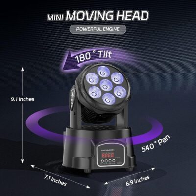 UKing Moving Head Light RGBW LED Stage Lighting Effect 7x10W Moving Heads Wash Lights by DMX and Remote Control with Professional Spotlight for DJ Disco Events Wedding Birthday Party Live Show Bar