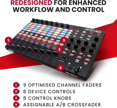 81dE0DJ2EML. AC SL1500 Akai Professional APC40 MKII – USB MIDI Controller for 1 to 1 Mapping with Ableton Live Lite with 5×8 Clip Launch Matrix, Knobs and Faders, Pro Software Suite Included