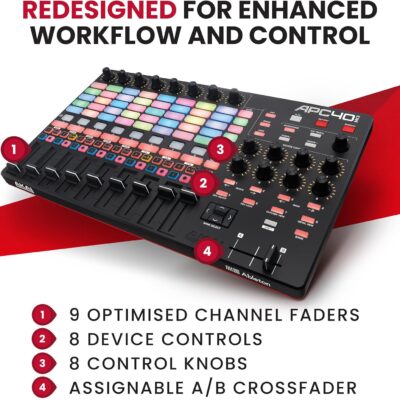81dE0DJ2EML. AC SL1500 Akai Professional APC40 MKII – USB MIDI Controller for 1 to 1 Mapping with Ableton Live Lite with 5×8 Clip Launch Matrix, Knobs and Faders, Pro Software Suite Included