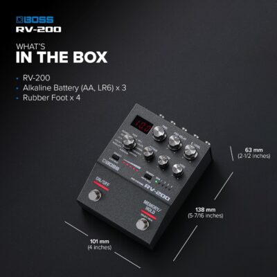 BOSS RV-200 Reverb | Premium Reverb Processing in a Streamlined BOSS 200 Series Effects Pedal Design for Guitar & Other Instruments | 12 Reverb Types including Arpverb | 127 User Memories