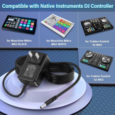 15V DJ Controller Charger Compatible with Native Instruments Power Cord AC Adapter for Maschine Mikro 21947 22550 MK2 Studio NI Traktor Kontrol Audio 2 S2 MK2 MK3 S2MK2 S2MK3 Soundcard System 1.2A