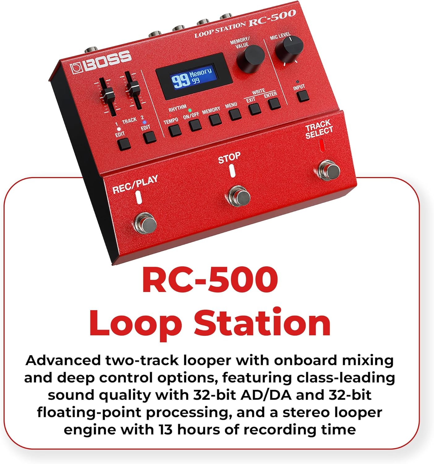 Boss RC-500 Loop Station Bundle with Gearlux Power Supply, Instrument Cable, Patch Cable, and Picks