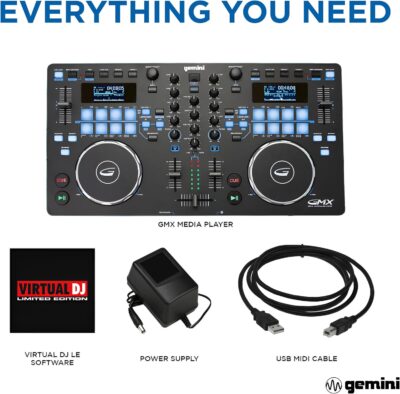 Gemini Sound GMX Versatile DJ Controller & Media Player – Compact USB/MIDI System with VirtualDJ LE, Ideal for Mobile DJs & Live Performances