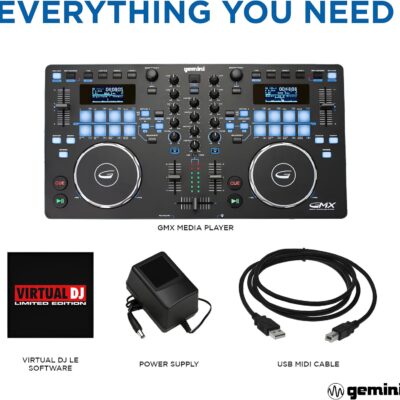 Gemini Sound GMX Versatile DJ Controller & Media Player – Compact USB/MIDI System with VirtualDJ LE, Ideal for Mobile DJs & Live Performances