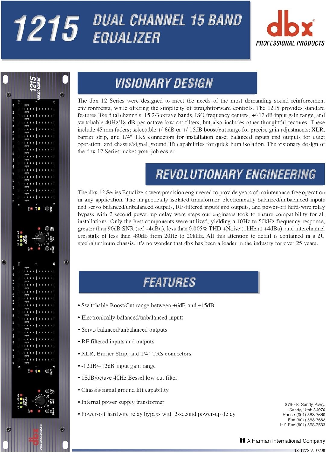 dbx 1215 Dual-Channel, 15-Band Graphic Equalizer