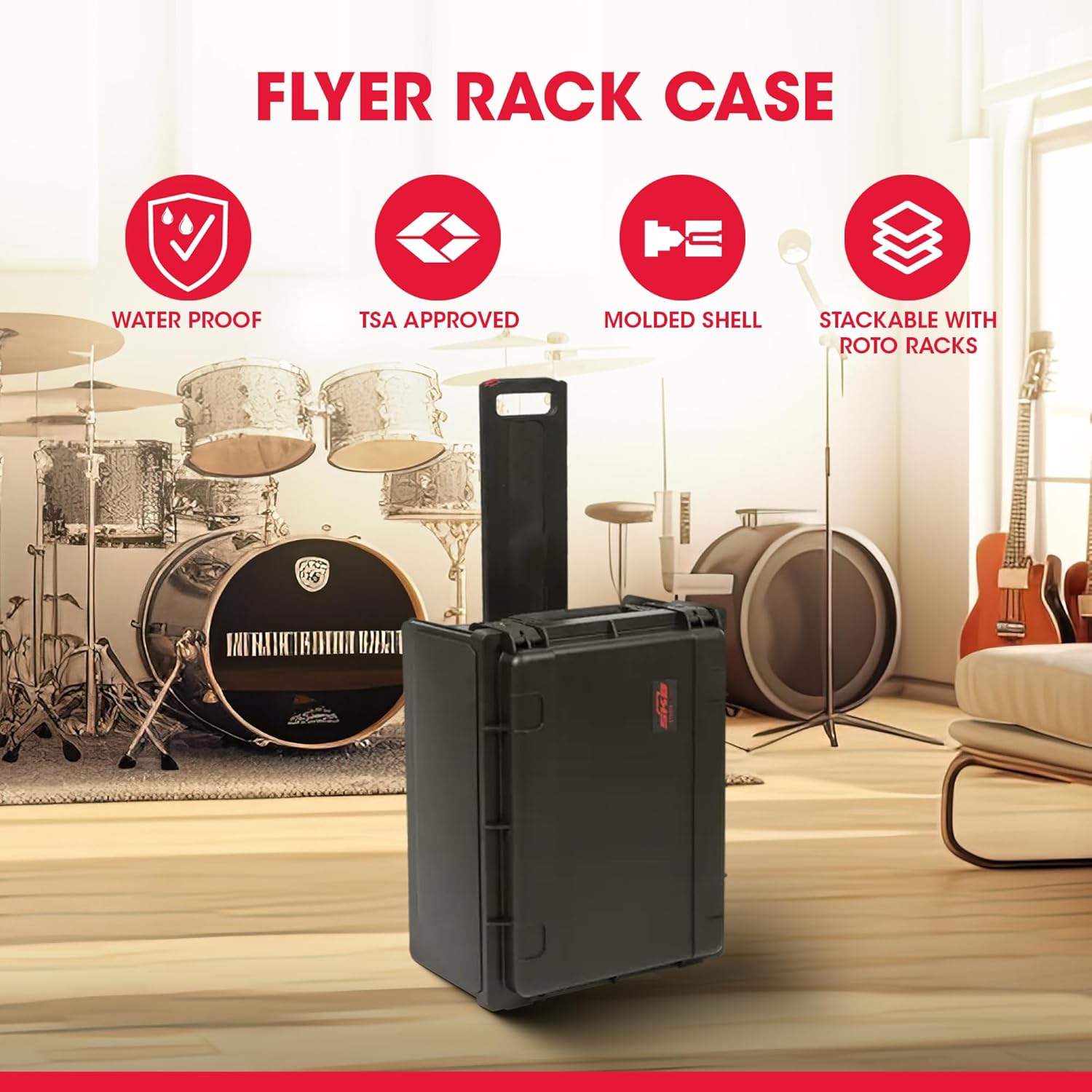 SKB Studio Flyer Rack Case 4U – Durable Mobile Studio Solution with Injection Molded Shell, TSA Locks, and Wheels for Musicians, DJs, and Producers – Securely Transport and Protect Your Gear