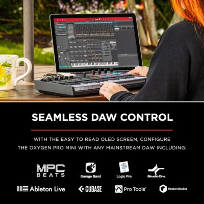 M-AUDIO Oxygen Pro Mini 32-Key USB MIDI Keyboard Controller for MacOS and WinOS, with Beat Pads, Assignable Knobs and Faders, and Native Instruments Sound Pack (NKS Integration)