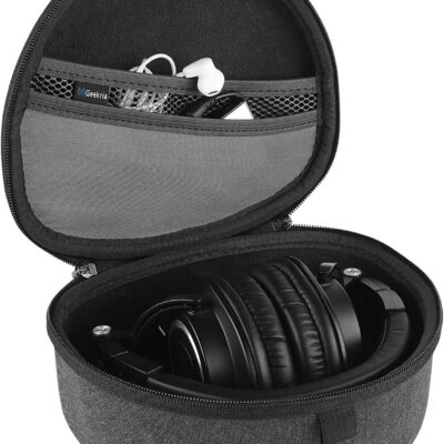 Geekria Shield Headphones Case Compatible with Audio-Technica ATH-M50X/M30X, ULTRASONE Signature Fusion Open Back, Replacement Hard Shell Travel Carrying Bag with Cable Storage (Dark Grey)