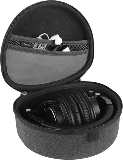 Geekria Shield Headphones Case Compatible with Audio-Technica ATH-M50X/M30X, ULTRASONE Signature Fusion Open Back, Replacement Hard Shell Travel Carrying Bag with Cable Storage (Dark Grey)