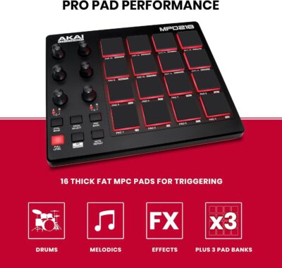 Akai Professional MPD218 – USB MIDI Controller with 16 MPC Drum Pads, 6 Assignable Knobs, Note Repeat and Full Level Buttons and Production Software
