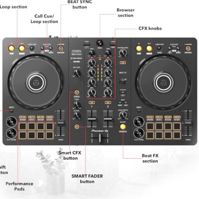 Pioneer DJ DDJ-FLX4 2-Channel DJ Controller – Black Bundle with Carrying Case and Austin Bazaar Polishing Cloth