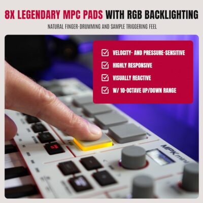 81i0TBxyE1L. AC SL1500 Akai Professional MPK Mini IV USB-C MIDI Keyboard Controller for Beginners and Producers – MPC Drum Pads, 360° Knobs, Pitch and Mod Wheels, Production Software, Native Instruments Sound Package, Grey