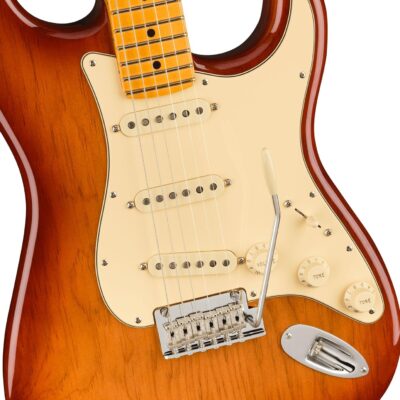 Fender American Professional II Stratocaster – Sienna Sunburst Bundle with Case, Strap, Cable, and Guitar Cleaning Kit