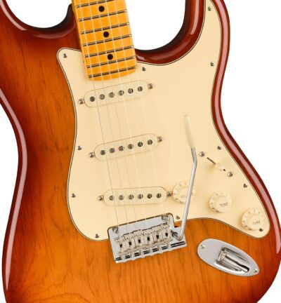 Fender American Professional II Stratocaster – Sienna Sunburst Bundle with Case, Strap, Cable, and Guitar Cleaning Kit