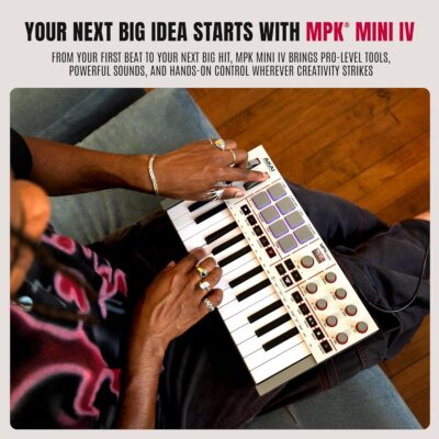 81iR1R4rdiL. AC SL1500 Akai Professional MPK Mini IV USB-C MIDI Keyboard Controller for Beginners and Producers – MPC Drum Pads, 360° Knobs, Pitch and Mod Wheels, Production Software, Native Instruments Sound Package, Grey