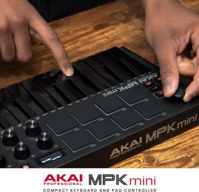 Akai Professional MPK Mini MK3 25 Key USB MIDI Keyboard Controller With 8 Backlit Drum Pads, 8 Knobs, Music Production Software and Native Instruments Sound Package (NKS Integration), Black