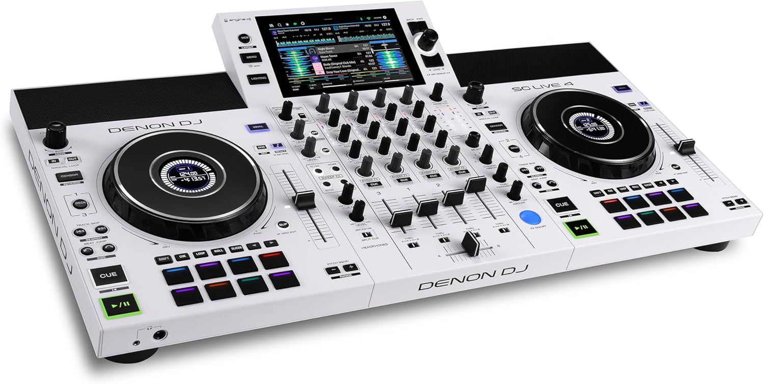 Denon DJ SC LIVE 4 WHITE – Standalone DJ Controller with Stems on 4-Decks, Wi-Fi Streaming, Build-in Speakers, Serato DJ and Virtual DJ Compatible