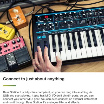 Novation Bass Station II Analog Monosynth – includes 64 factory patches, pattern-based step sequencer and arpeggiator, two oscillators plus an additional sub oscillator