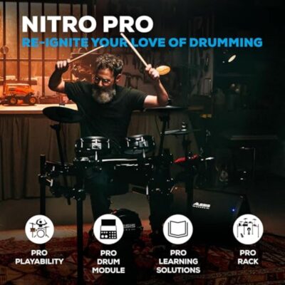 81jZwUtoKkL. AC SL1500 Alesis Nitro Pro Electric Drum Set with Dual-Zone Quiet Mesh Pads, 500+ Authentic BFD Sounds, Bluetooth, Drumeo, USB MIDI, Double Kick Compatible