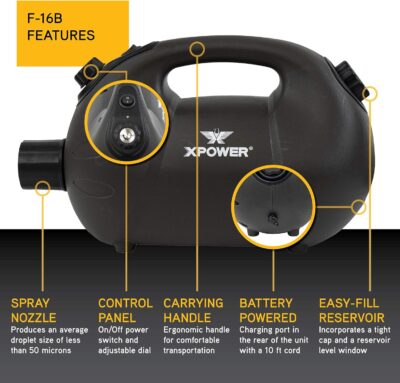 81jd6agNnDL. AC SL1500 XPOWER F-16B ULV Cold Fogger, Mist Blower, and Sprayer for Cleaning, Disinfecting, Pest Control, Odor Elimination, and Mold Removal, 25+ Ft. Spray Distance, 1.6 L Tank Capacity, Rechargeable Battery