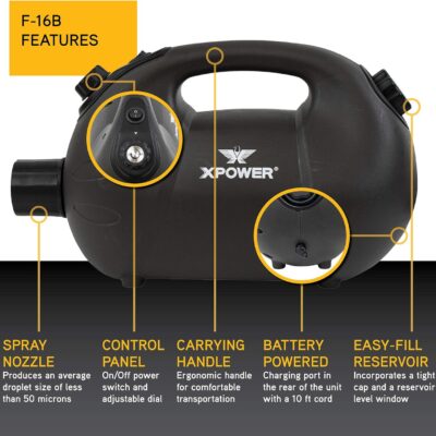 81jd6agNnDL. AC SL1500 XPOWER F-16B ULV Cold Fogger, Mist Blower, and Sprayer for Cleaning, Disinfecting, Pest Control, Odor Elimination, and Mold Removal, 25+ Ft. Spray Distance, 1.6 L Tank Capacity, Rechargeable Battery
