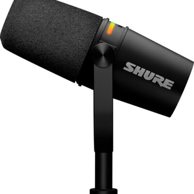 Shure MV7+ Podcast Dynamic Microphone with Articulating Desktop Boom Arm. OBS Certified, Enhanced Audio, LED Touch Panel, USB-C & XLR Outputs, Auto Level Mode, Digital Pop Filter, Reverb -Black